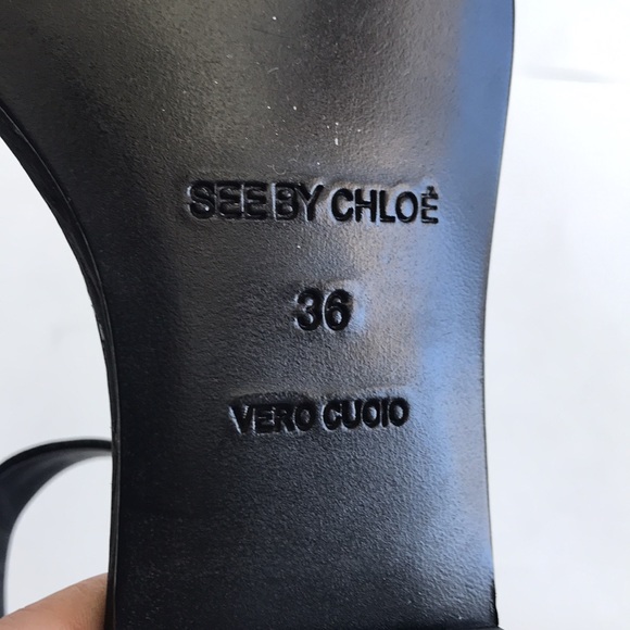See by Chloe Specchio Cork Flat Sandal Size 36 Black Leather Upper Designer - Picture 11 of 13